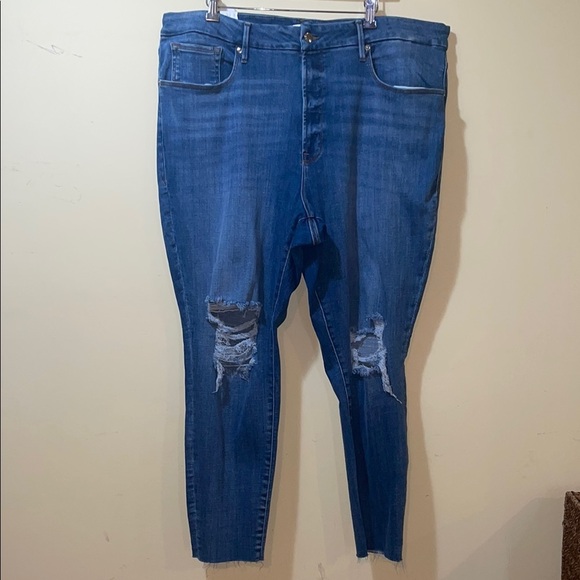 Womens New Good American Good Legs Distressed Skinny Jeans Plus Size - Picture 1 of 6